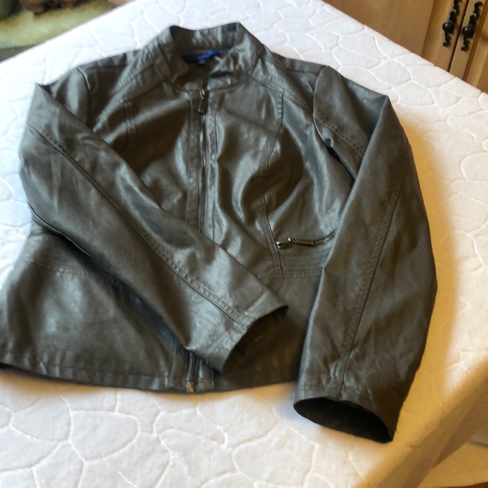 Grey Imitation Leather Jacket